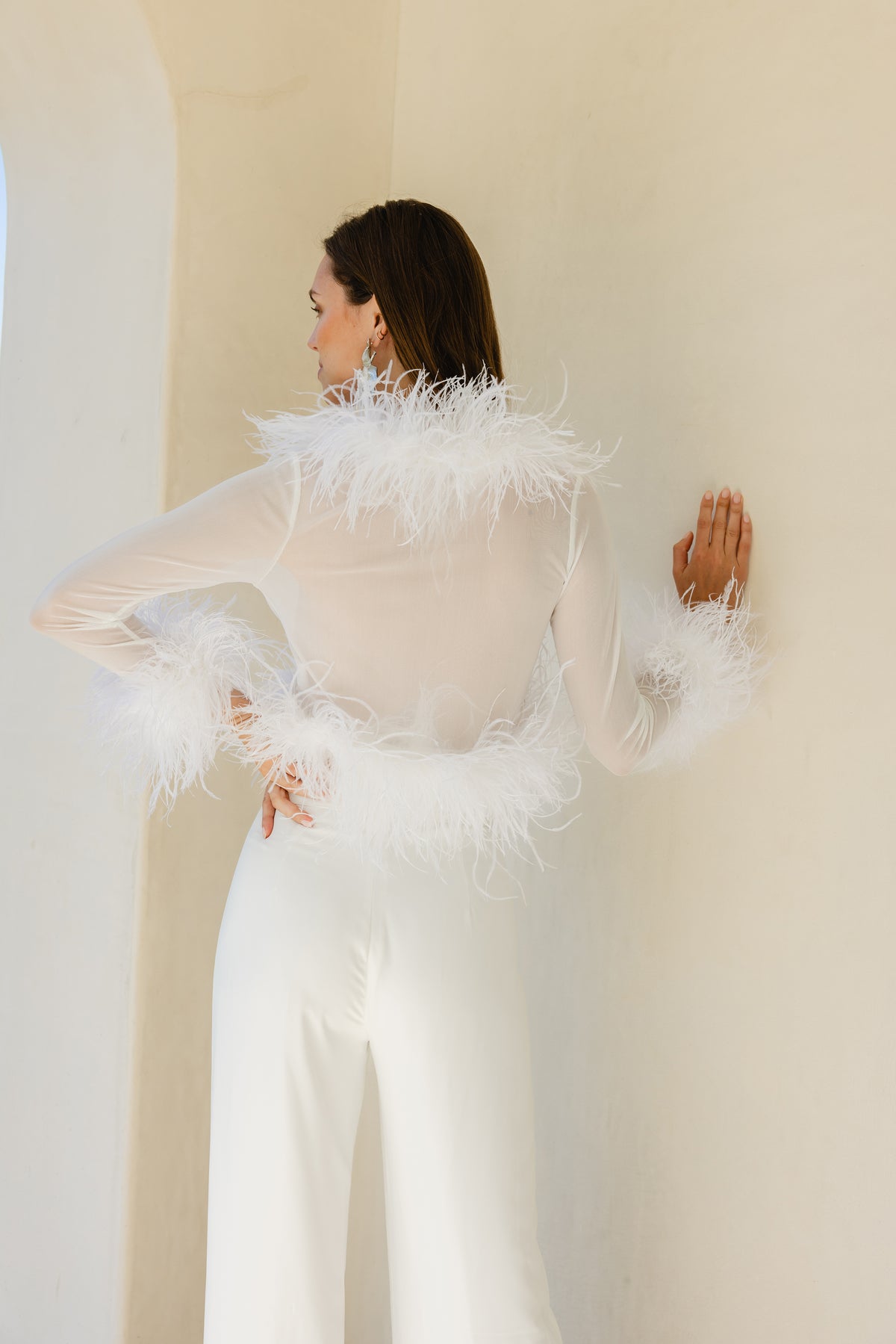 The Do-Over Sheer Ostrich Feather Jacket in White