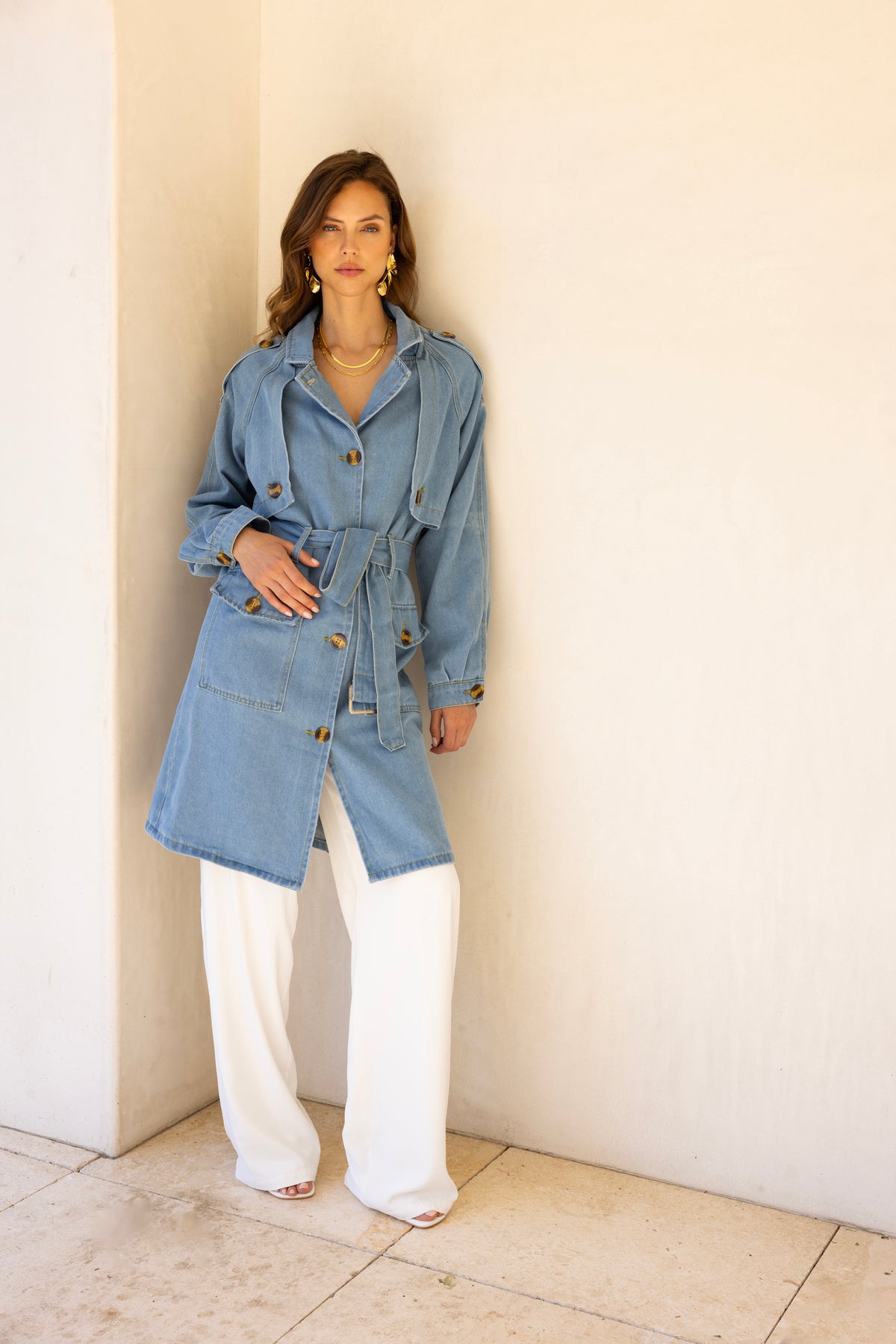 Hillside Denim Trench Coat in Blue