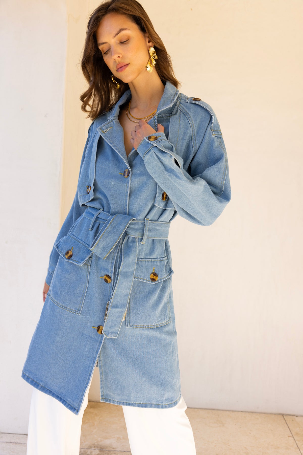 Hillside Denim Trench Coat in Blue