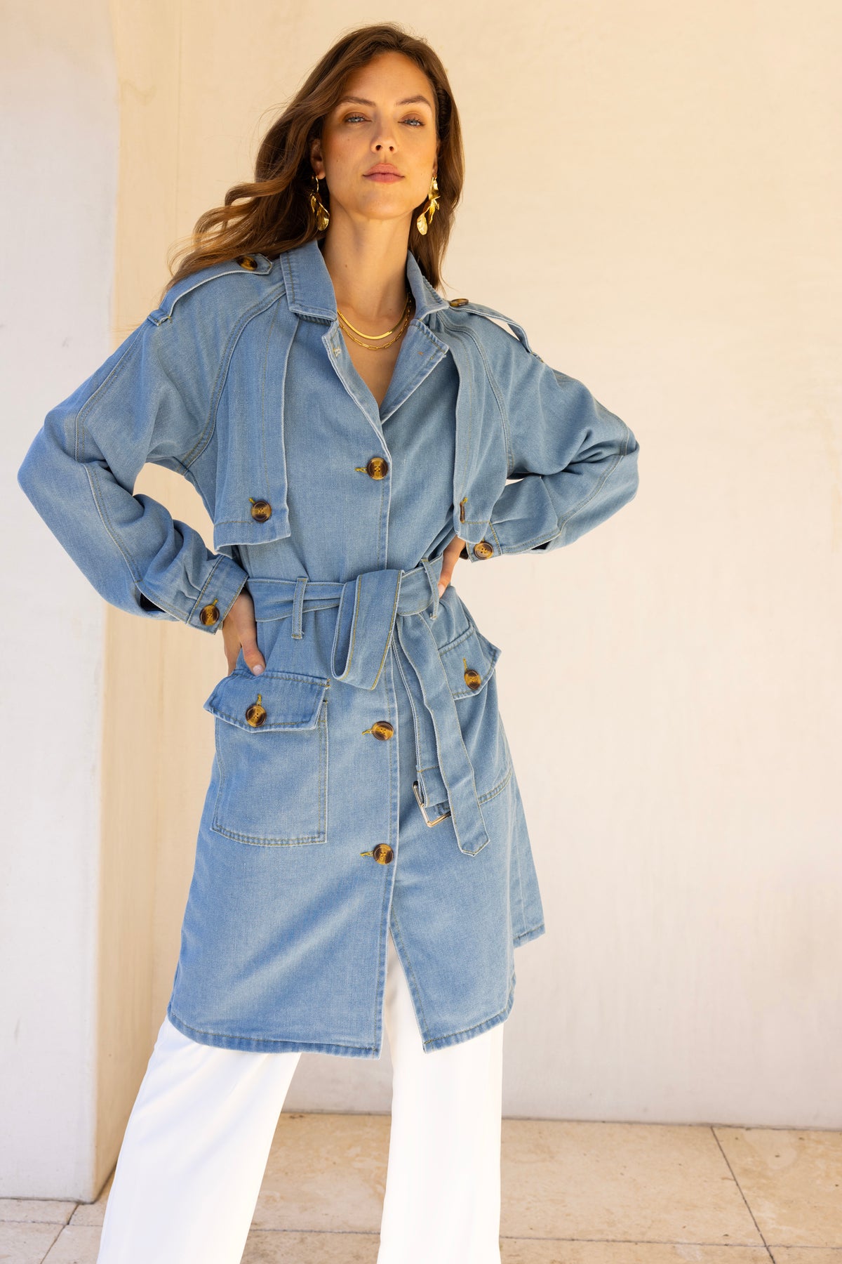 Hillside Denim Trench Coat in Blue
