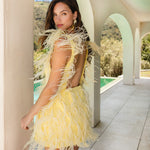 Dolce Vita Feather Mini Dress in Pastel Yellow