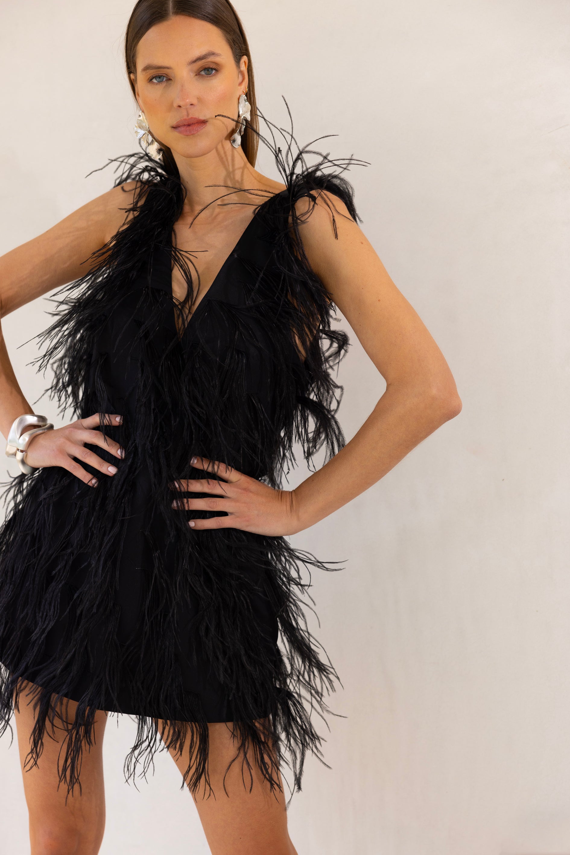 Paradise Ostrich Feather Mini Dress in Black - Lisa Maree Paradise Ostrich Feather Mini Dress in Black - Lisa Maree