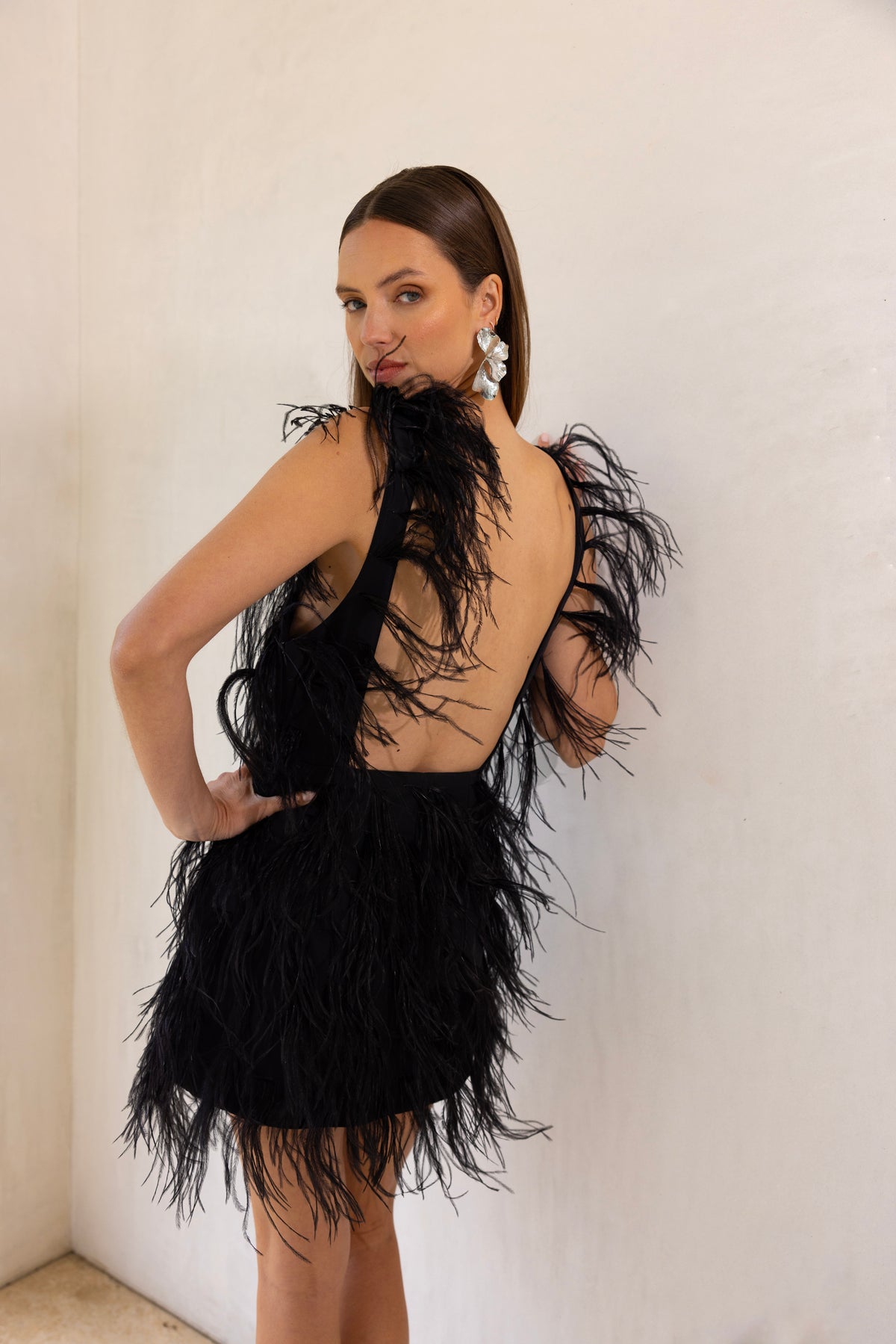 Dolce Vita Feather Mini Dress in Black
