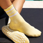 Serving Core Pilates Grip Crew Socks in Pale Yellow