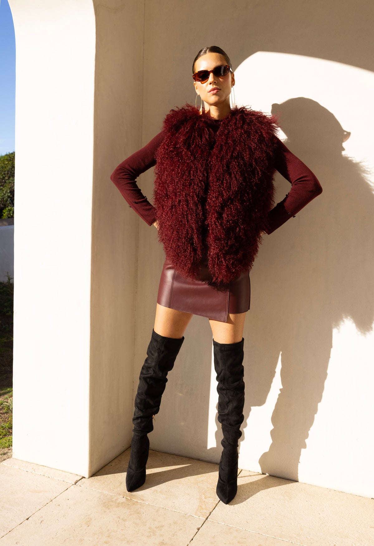 The Northern Shadow Mongolian Wool Vest in Burgundy