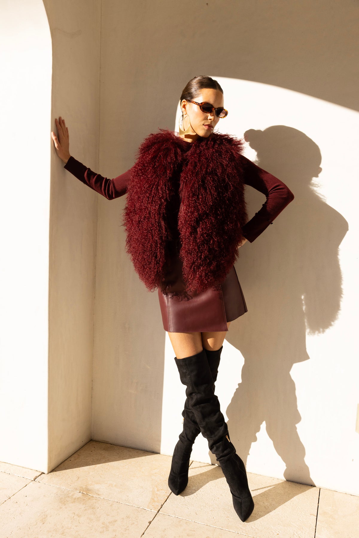 The Northern Shadow Mongolian Wool Vest in Burgundy