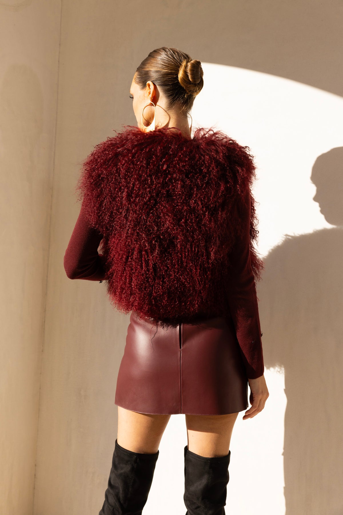 The Northern Shadow Mongolian Wool Vest in Burgundy