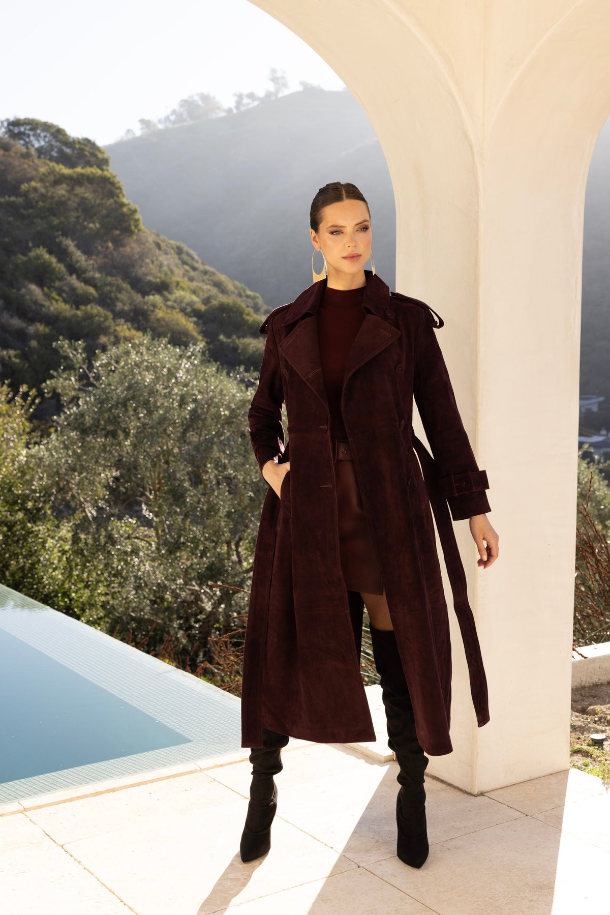 In Motion Suede Coat in Burgundy