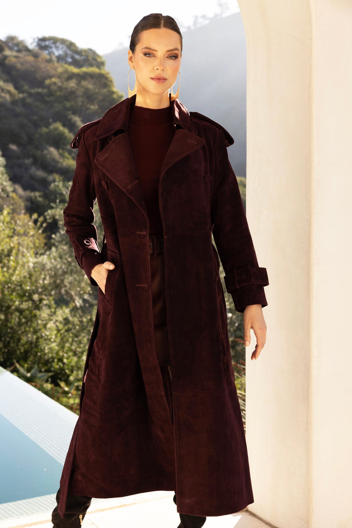 In Motion Suede Coat in Burgundy