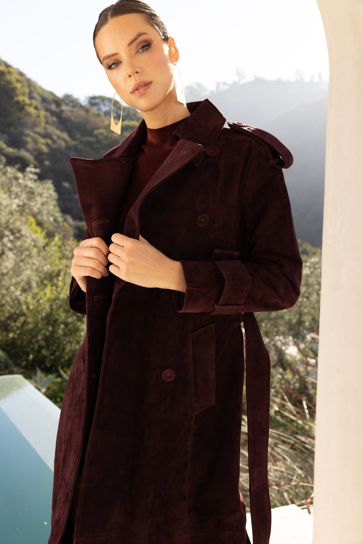 In Motion Suede Coat in Burgundy