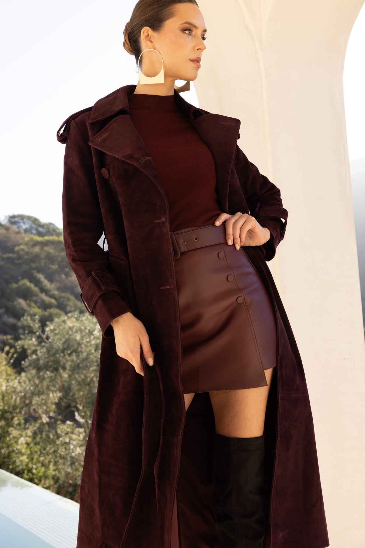 In Motion Suede Coat in Burgundy
