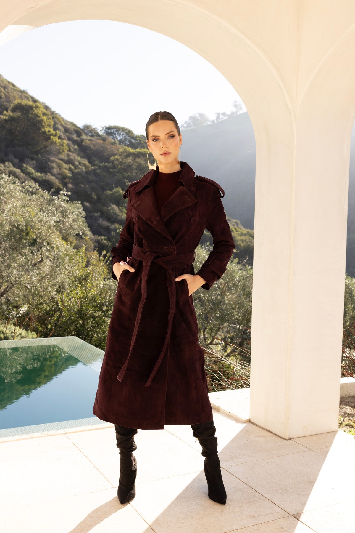 In Motion Suede Coat in Burgundy