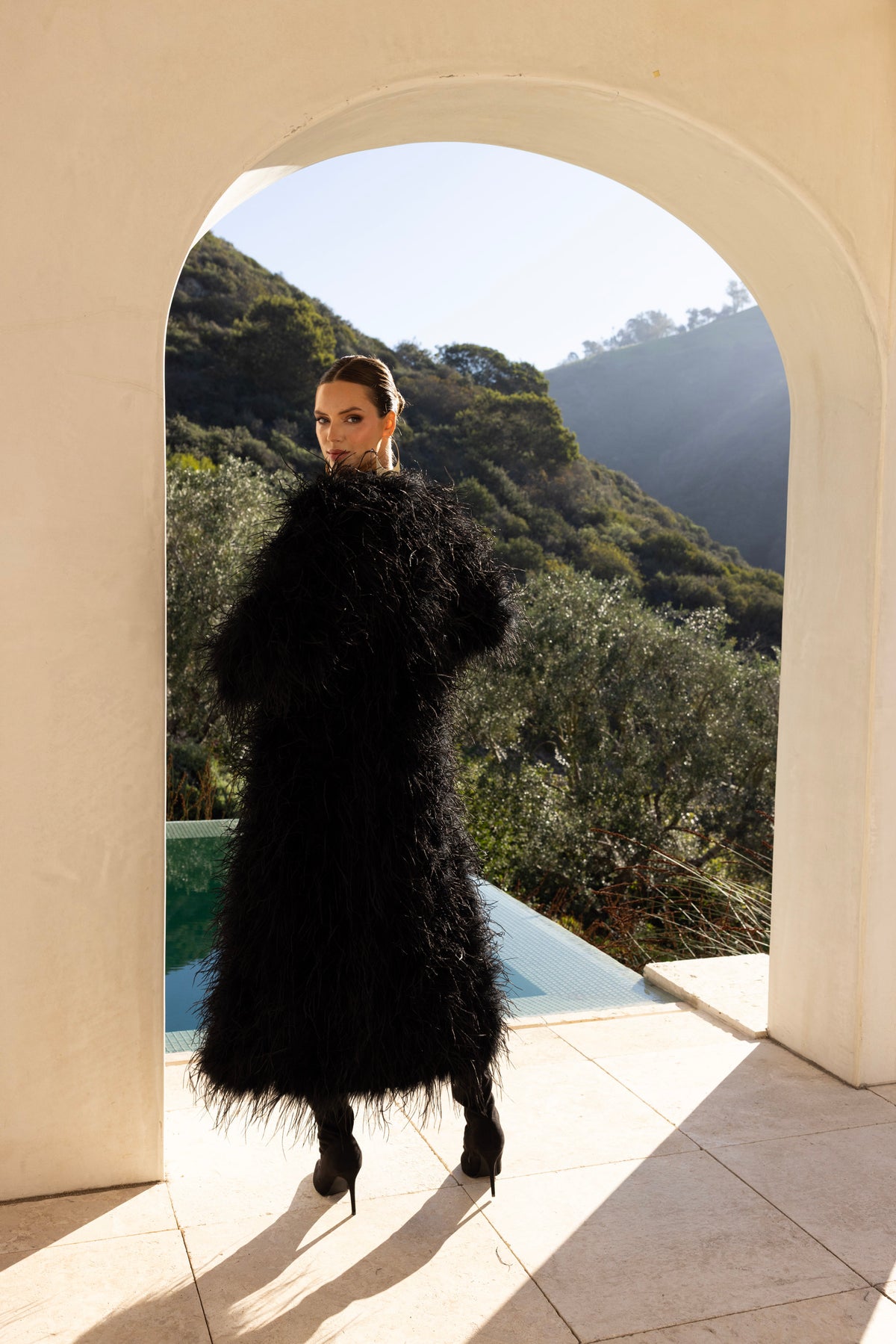 The Soiree Feather Coat in Black