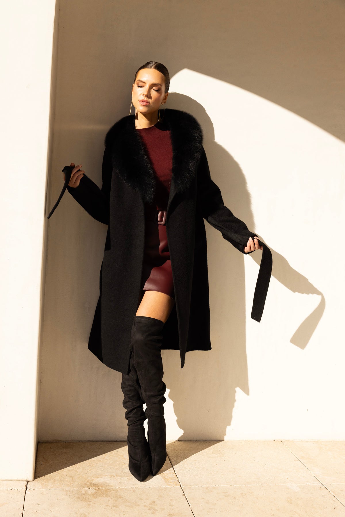 The Heirloom Wool & Fur Coat in Black