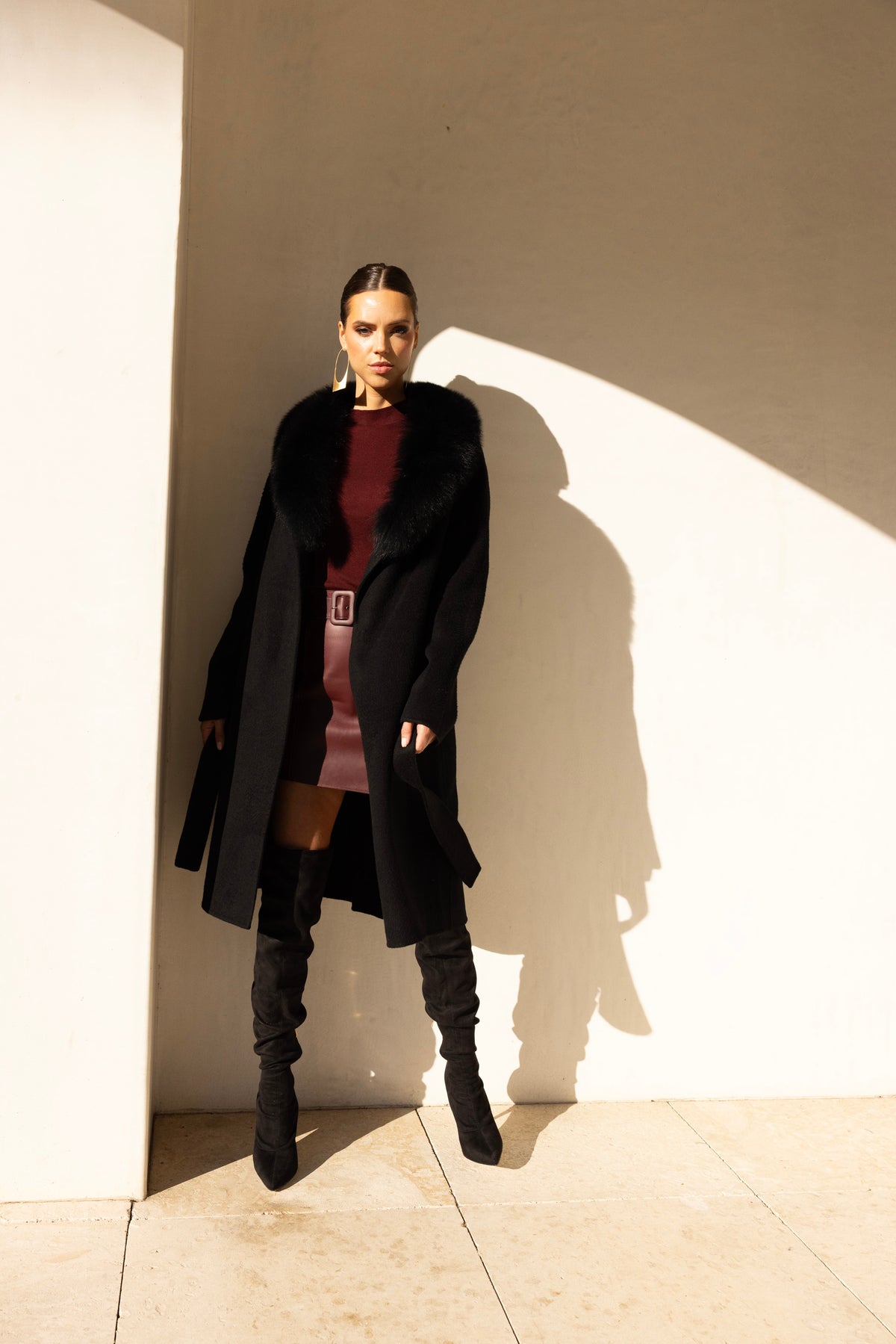 The Heirloom Wool & Fur Coat in Black