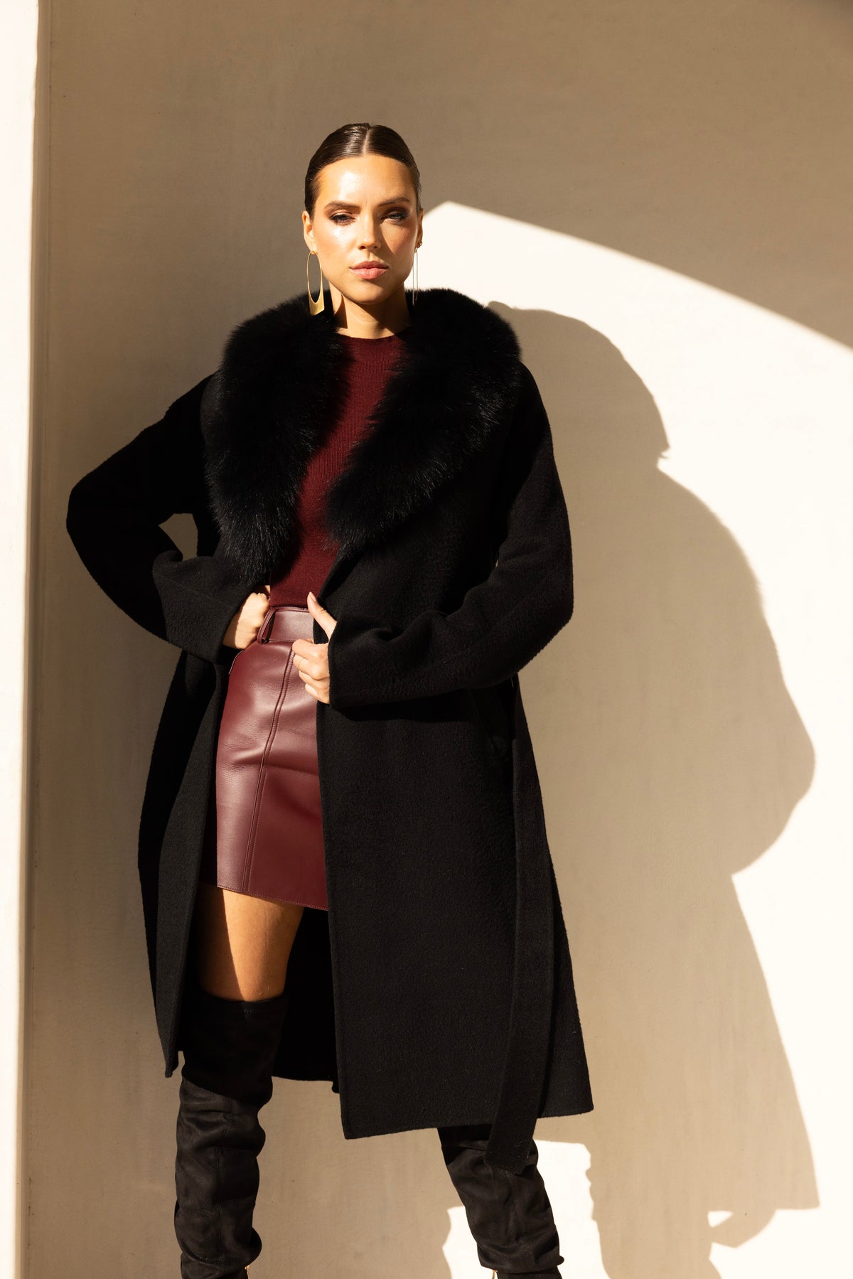 The Heirloom Wool & Fur Coat in Black