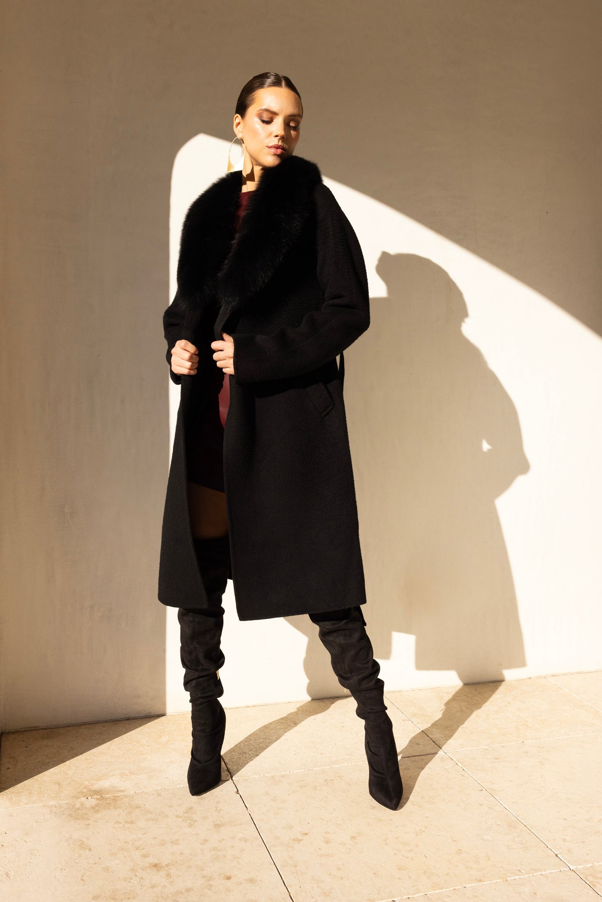 The Heirloom Wool & Fur Coat in Black