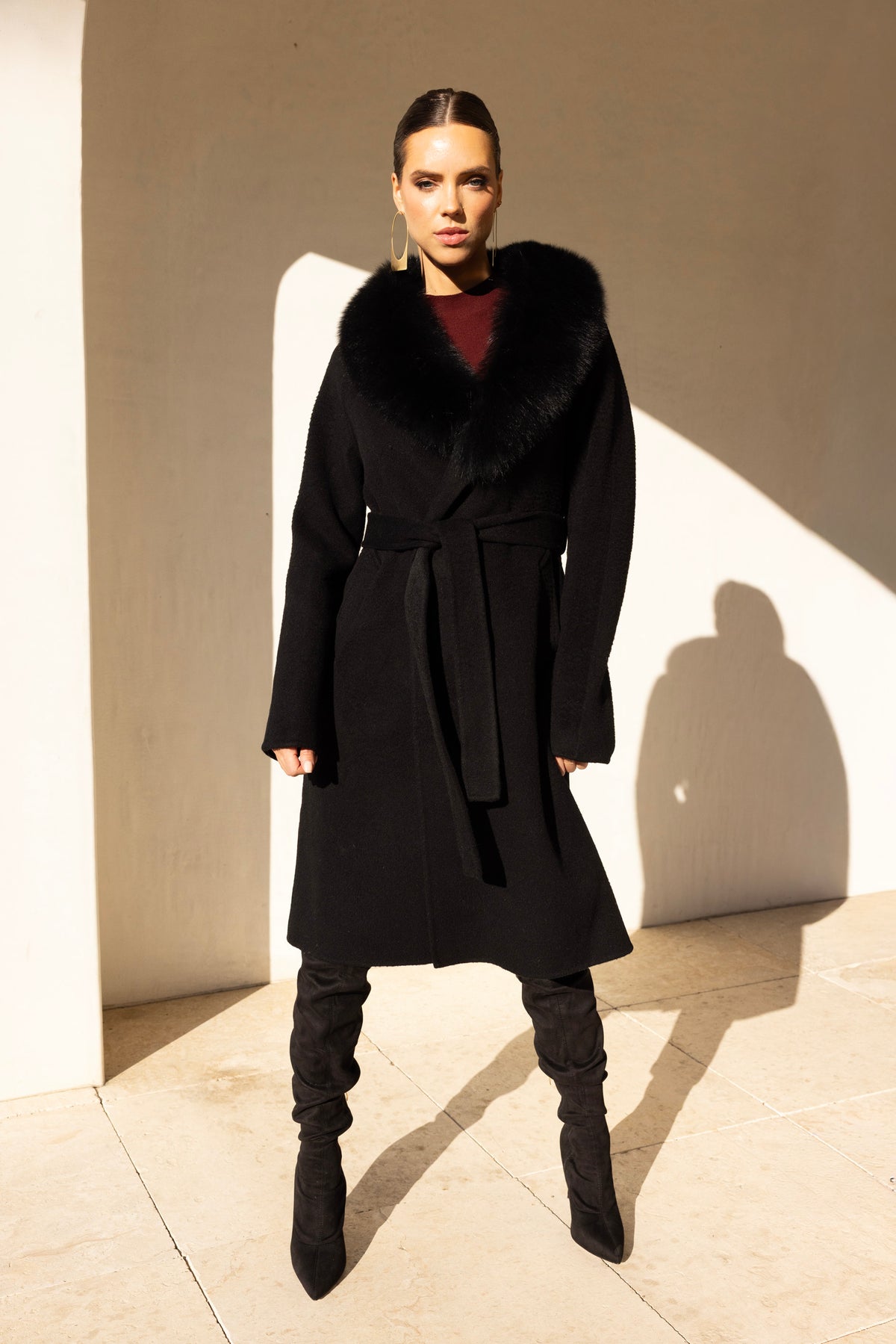 The Heirloom Wool & Fur Coat in Black