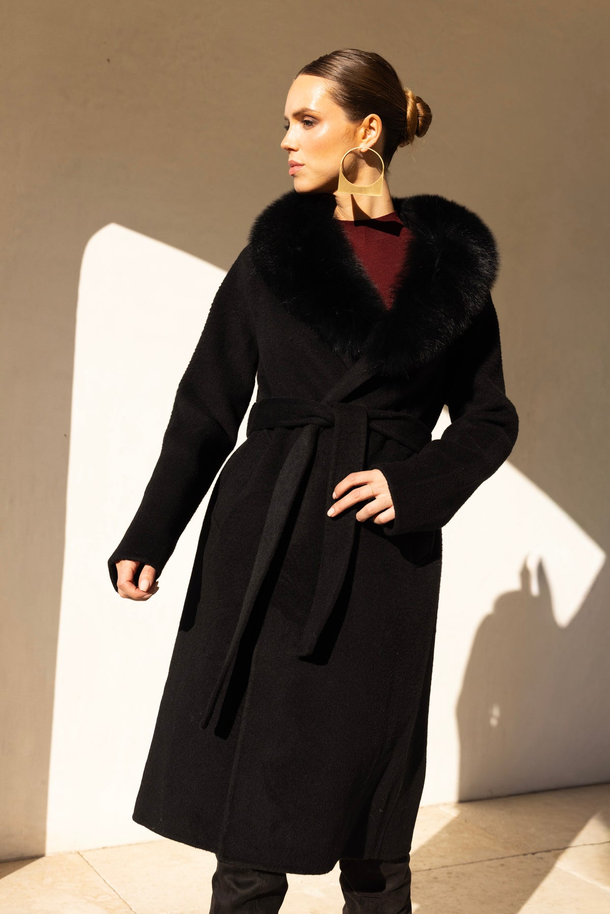 The Heirloom Wool & Fur Coat in Black