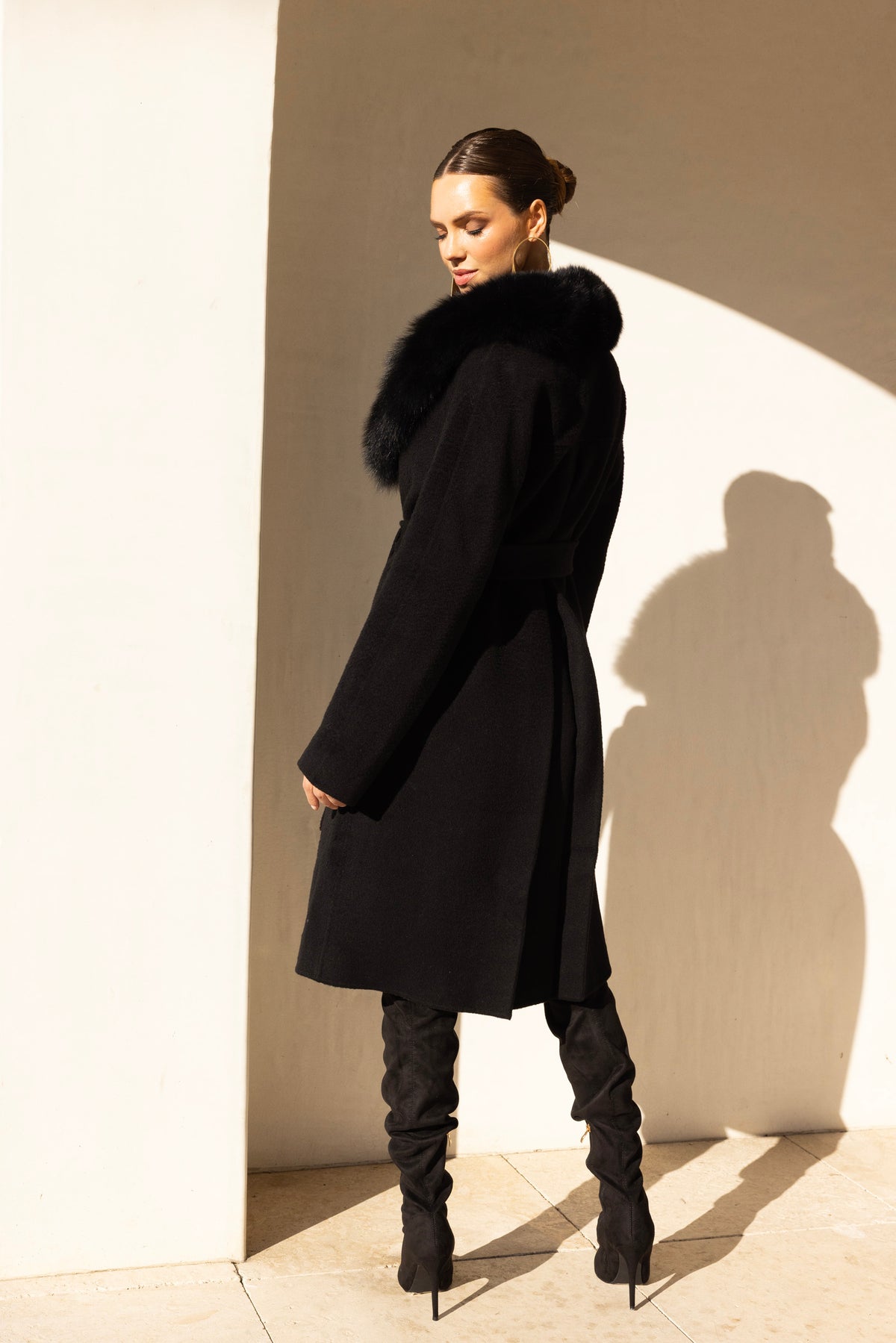 The Heirloom Wool & Fur Coat in Black