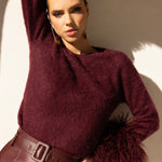 Sunrise Removable Wool Cuff Cashmere Sweater in Burgundy