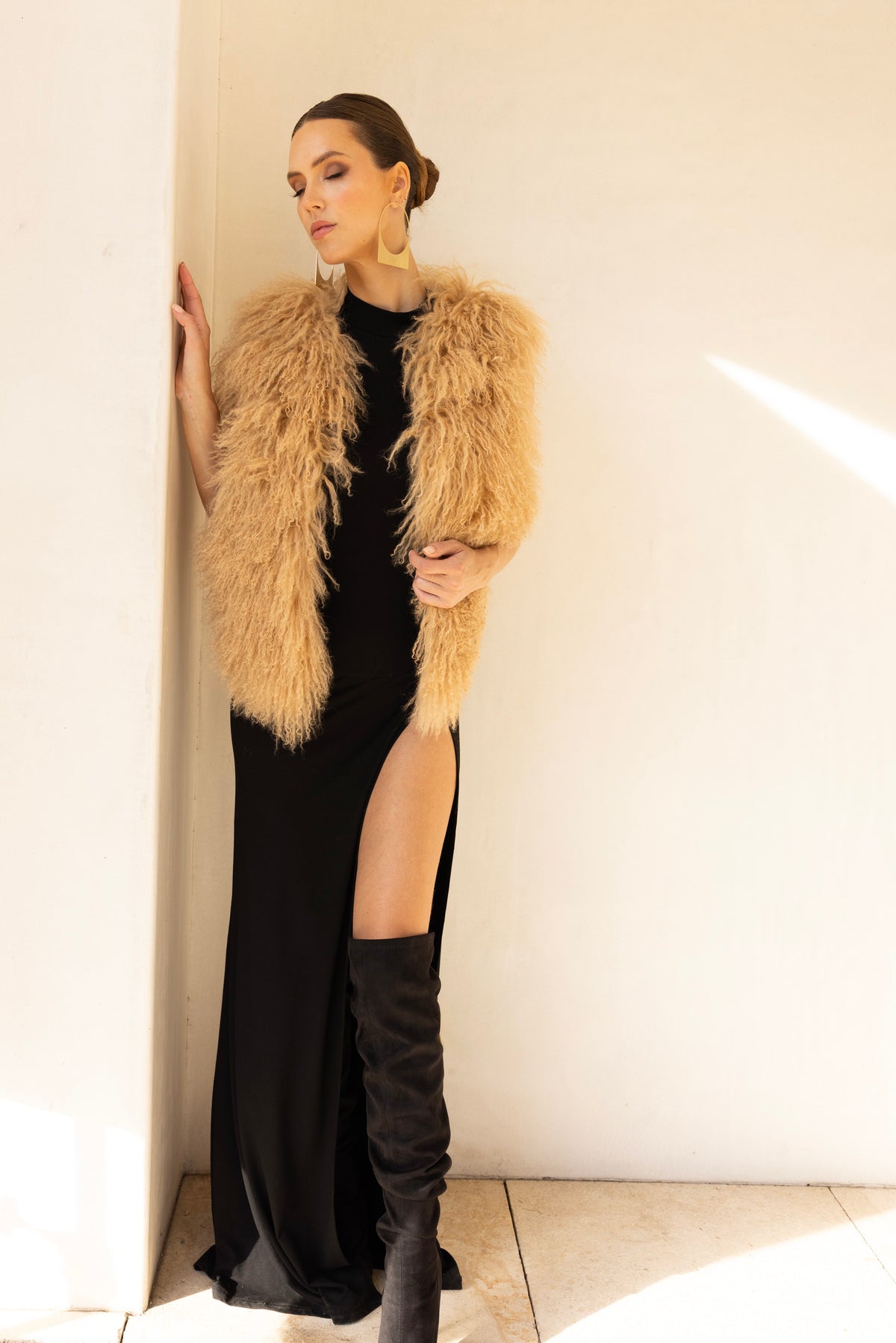 The Northern Shadow Mongolian Wool Vest in Tan