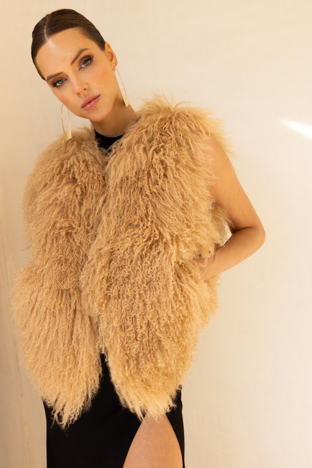 The Northern Shadow Mongolian Wool Vest in Tan