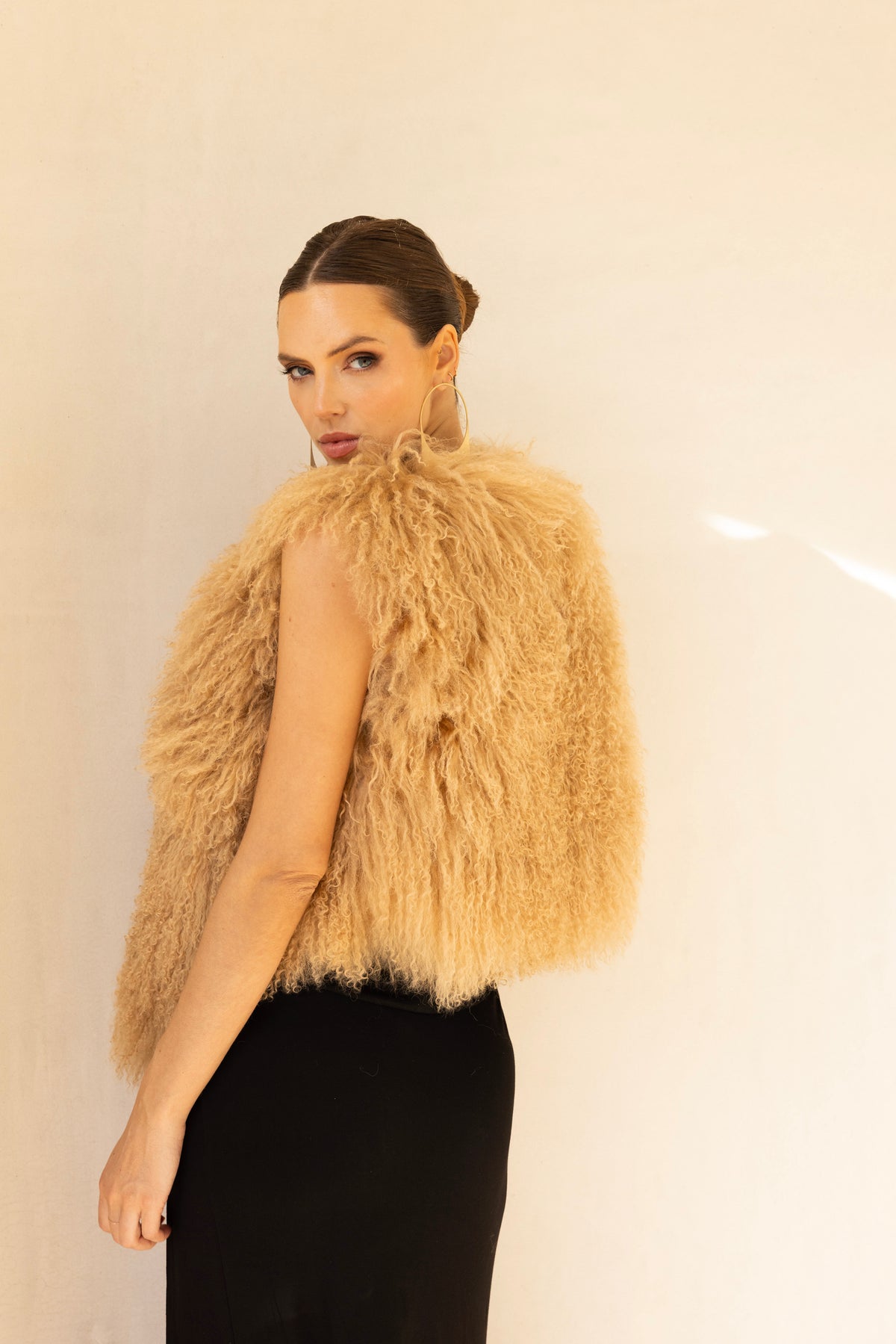 The Northern Shadow Mongolian Wool Vest in Tan