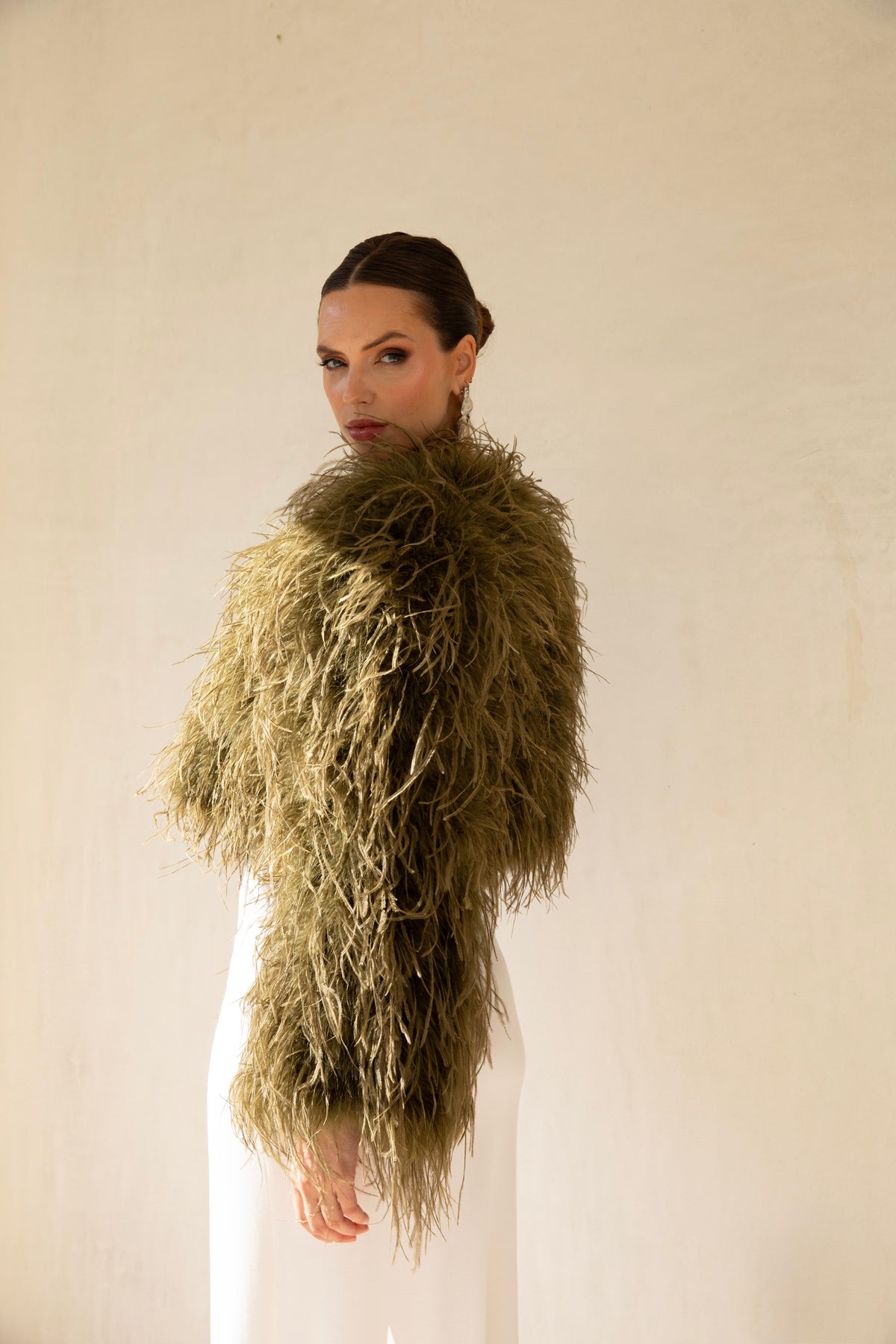 The Entitled Feather Jacket in Olive Green