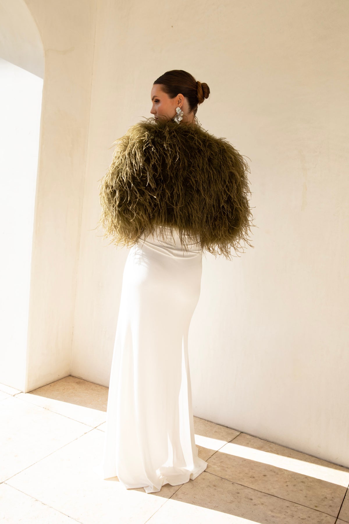 The Entitled Feather Jacket in Olive Green