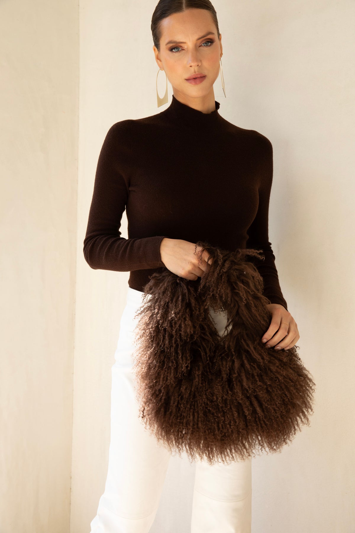 Soft Rebellion Mongolian Wool Handbag in Brown