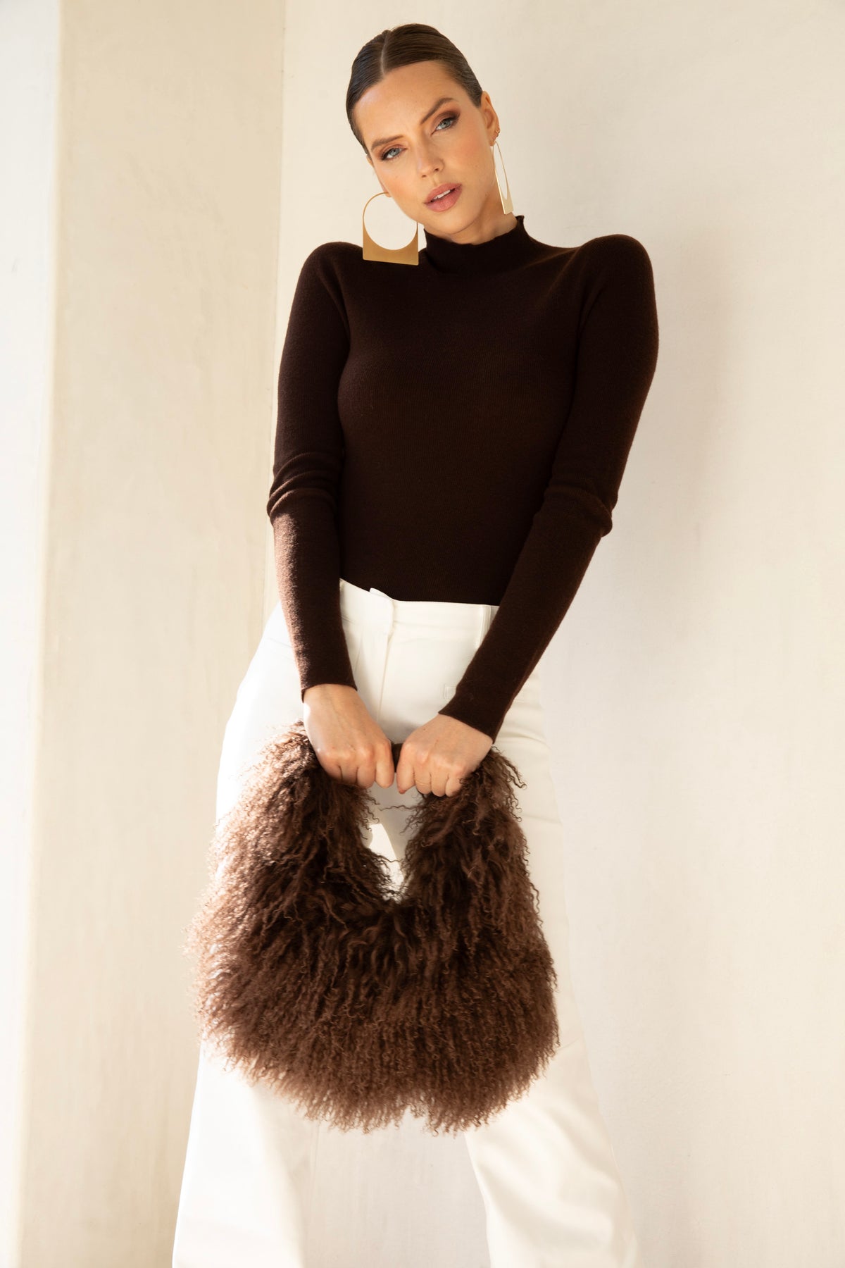 Soft Rebellion Mongolian Wool Handbag in Brown