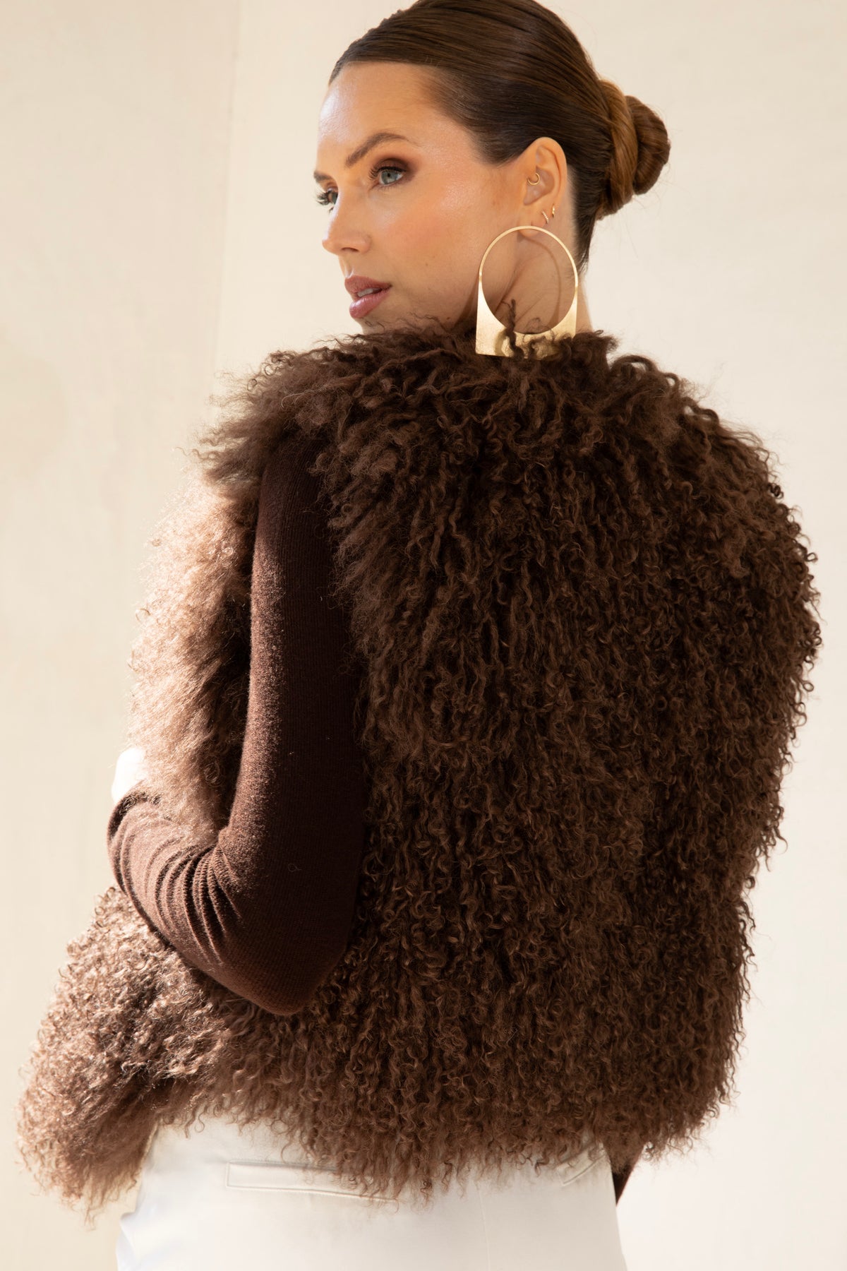 The Northern Shadow Mongolian Wool Vest in Brown