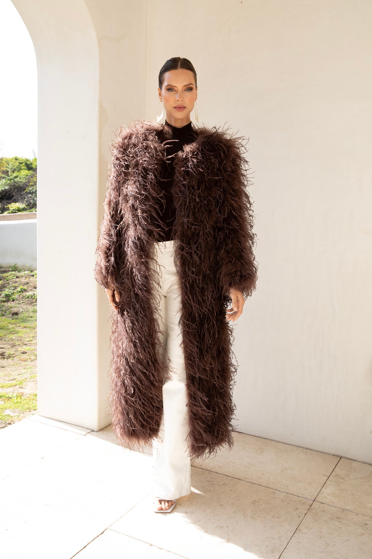 The Soiree Feather Coat in Brown