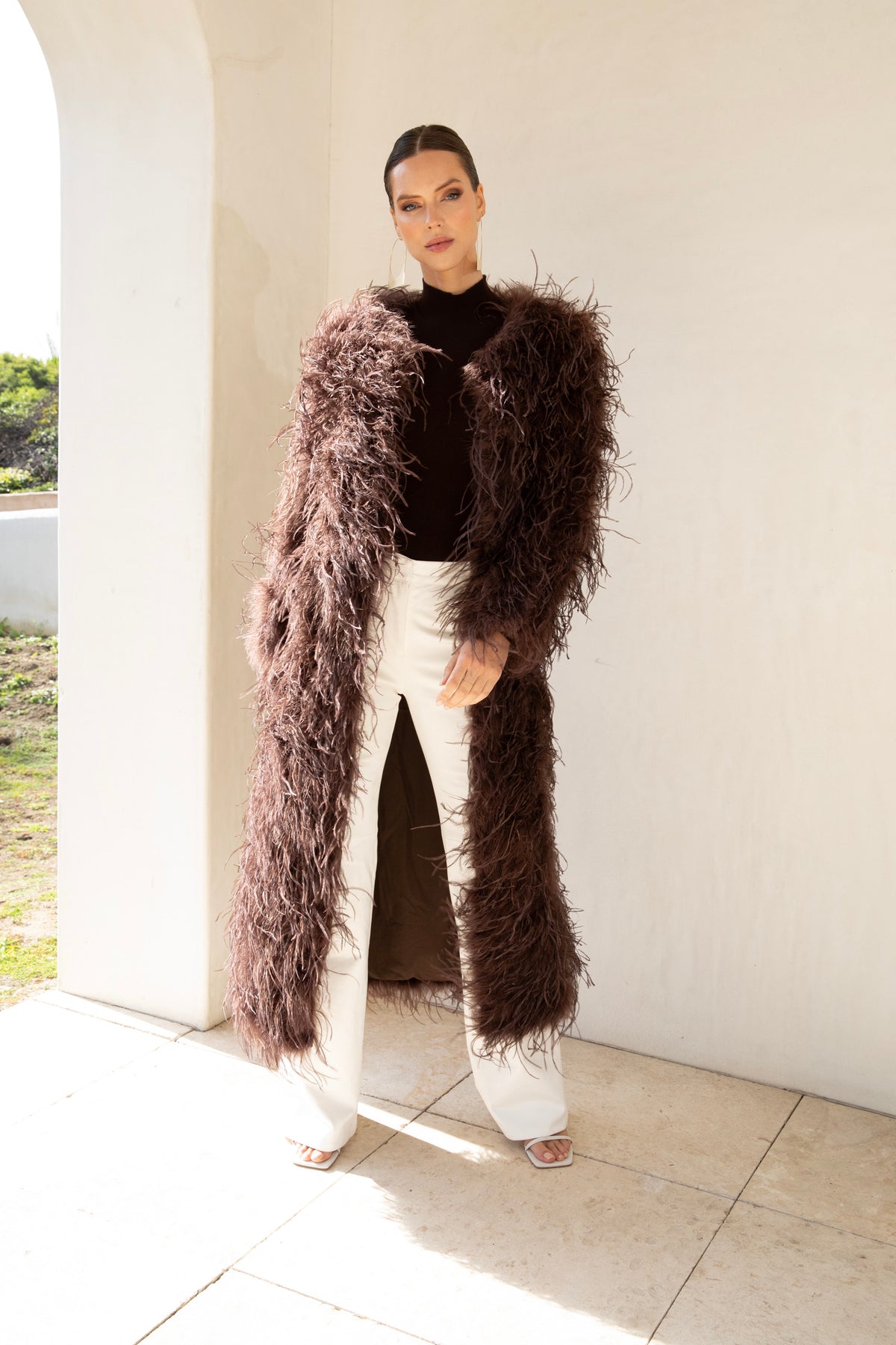 The Soiree Feather Coat in Brown