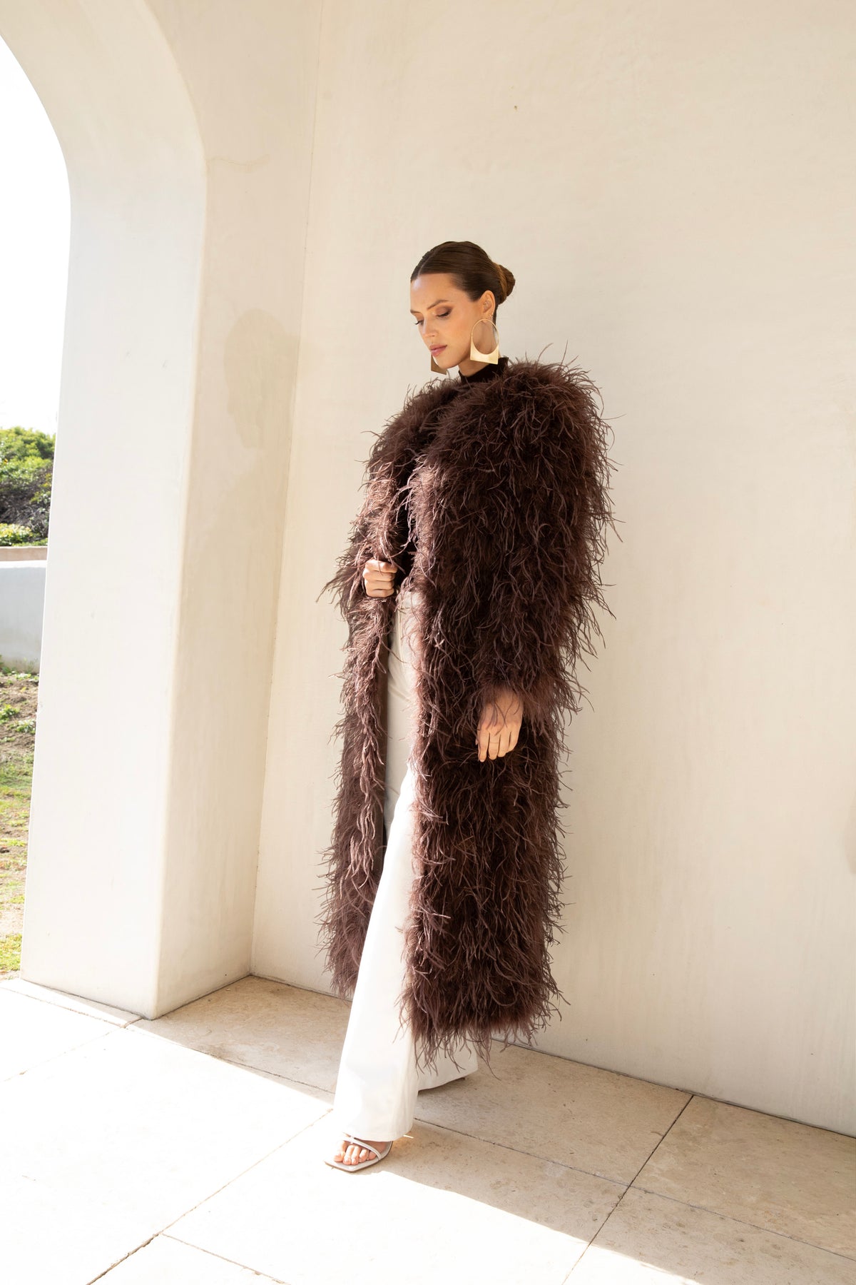 The Soiree Feather Coat in Brown