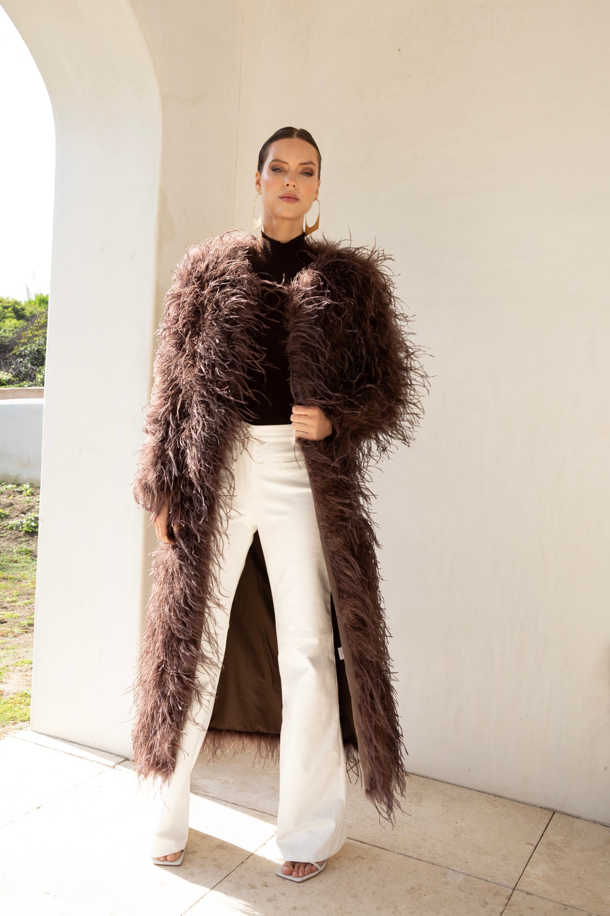 The Soiree Feather Coat in Brown