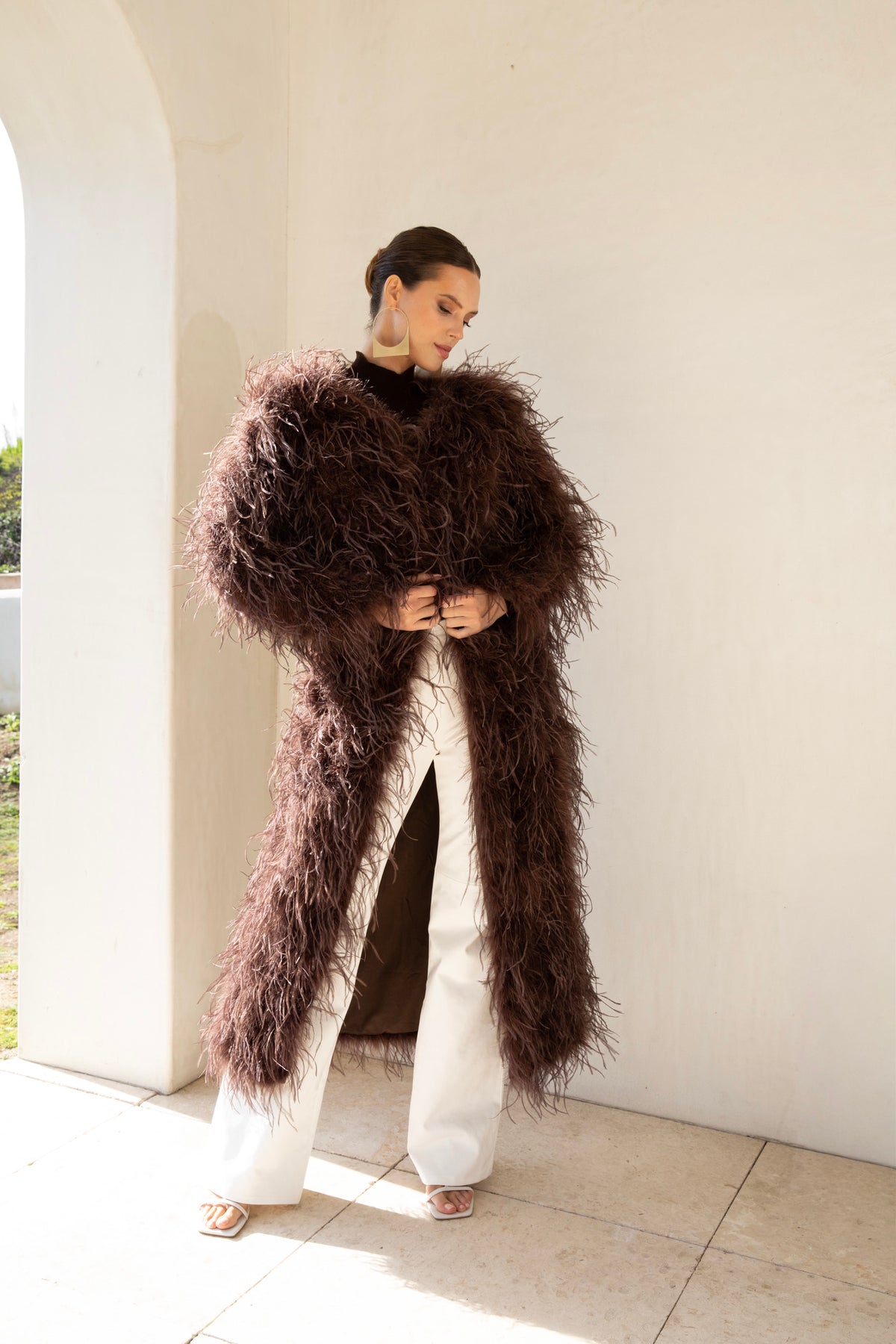 The Soiree Feather Coat in Brown