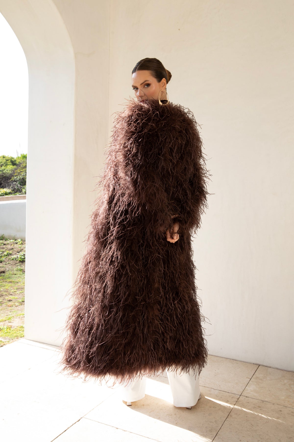 The Soiree Feather Coat in Brown