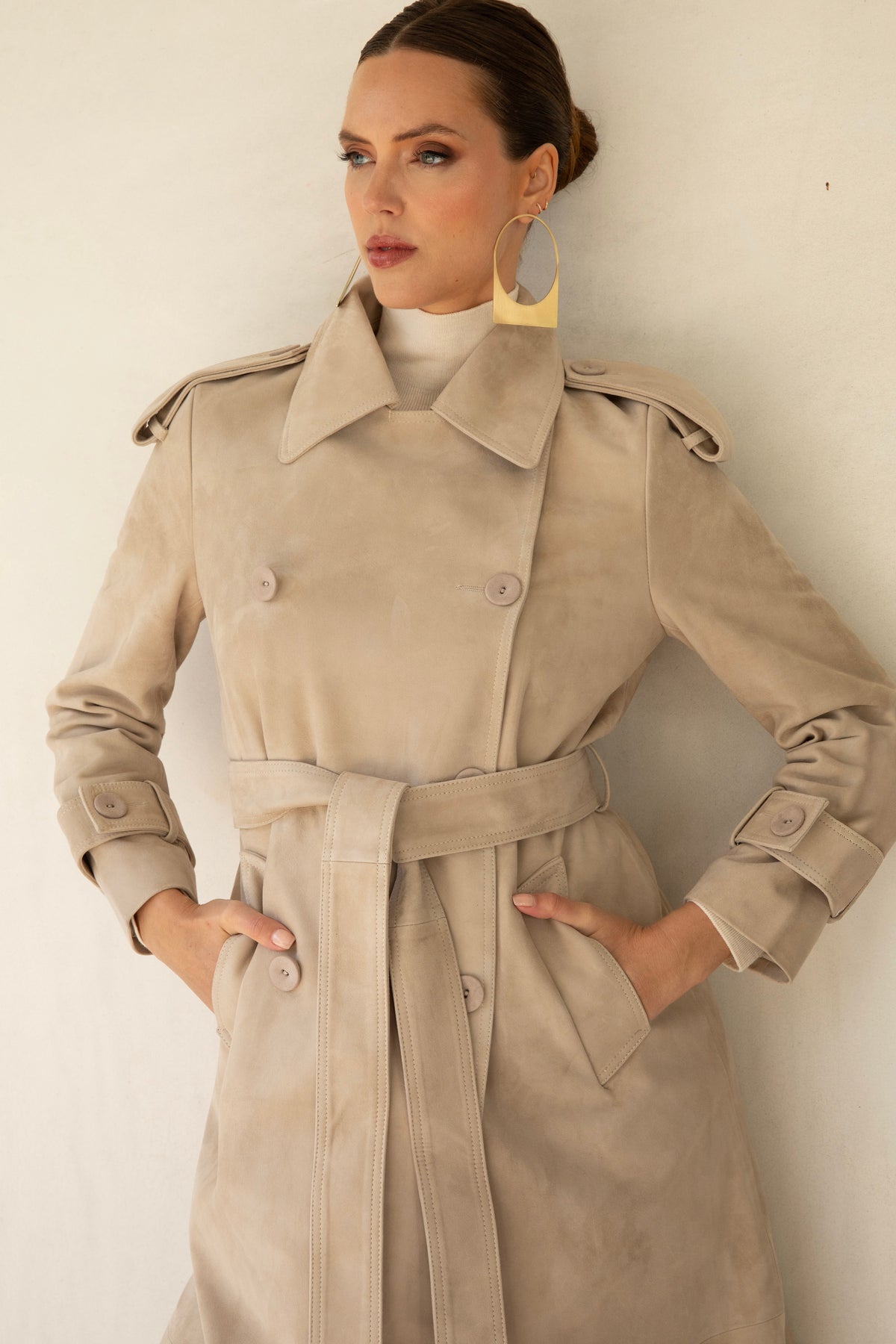 In Motion Suede Coat in Beige