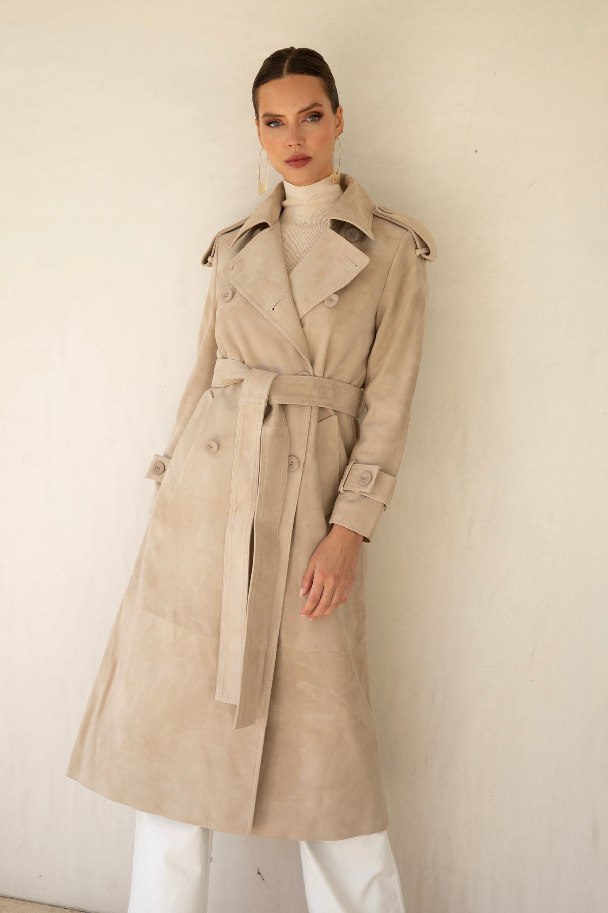 In Motion Suede Coat in Beige