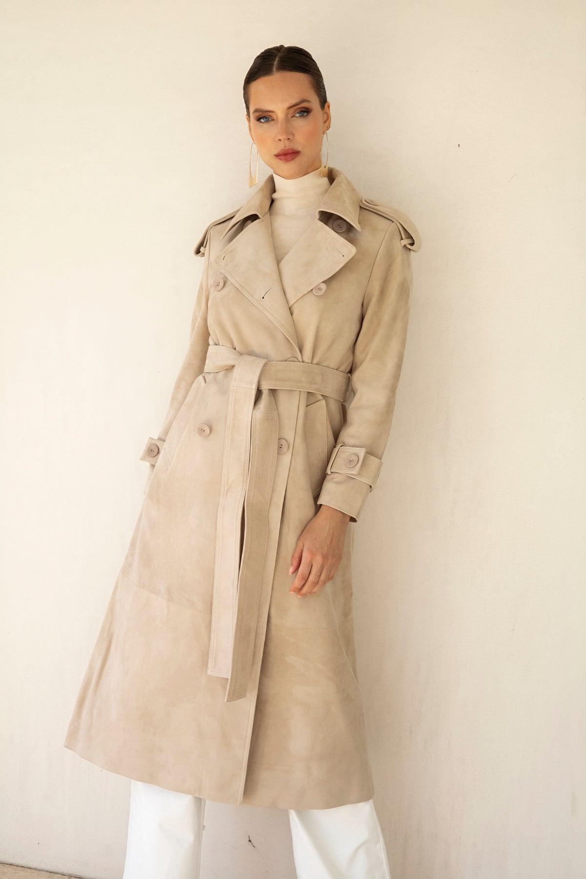 In Motion Suede Coat in Beige