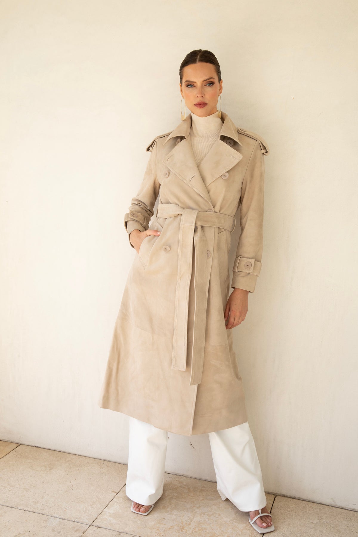 In Motion Suede Coat in Beige