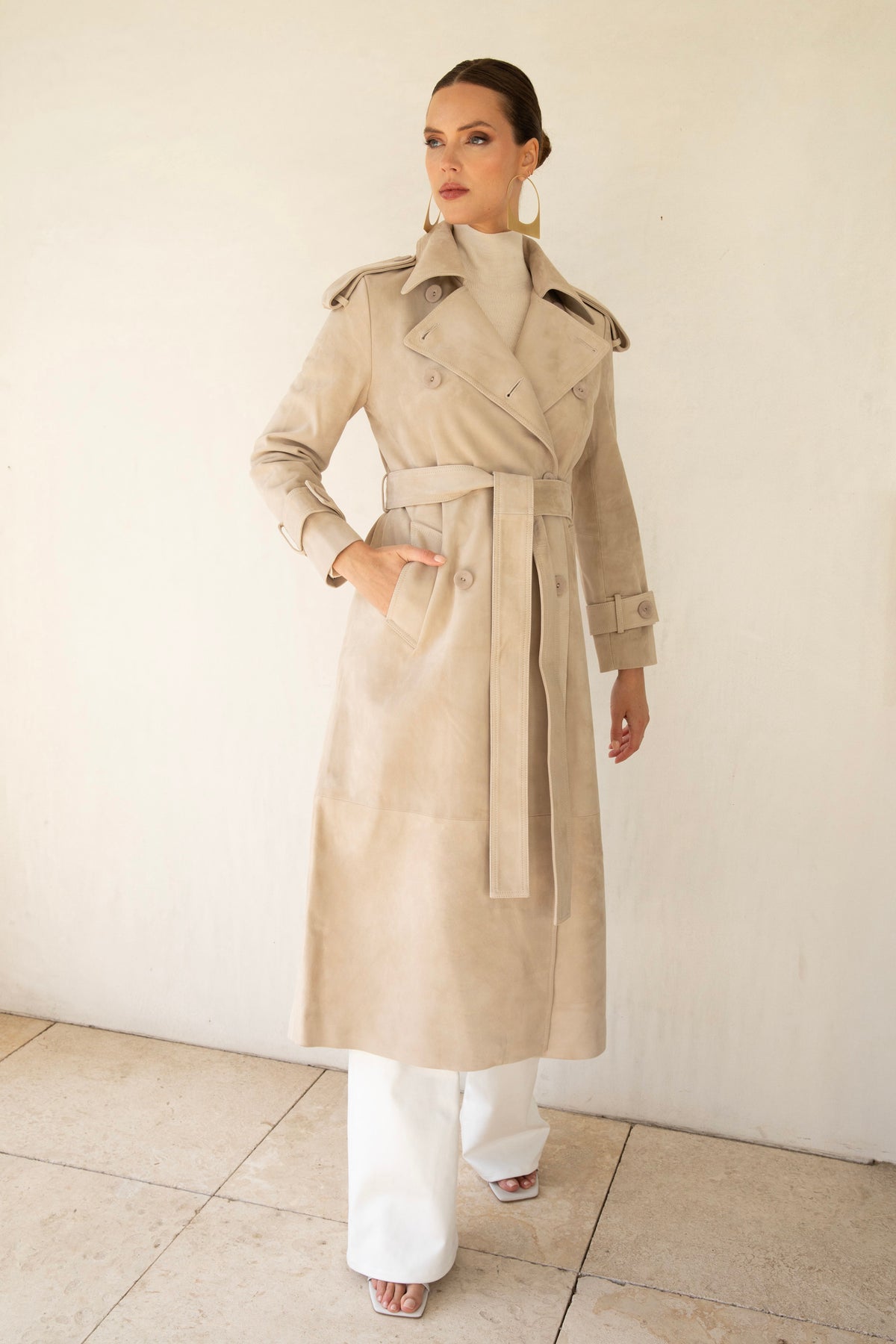 In Motion Suede Coat in Beige