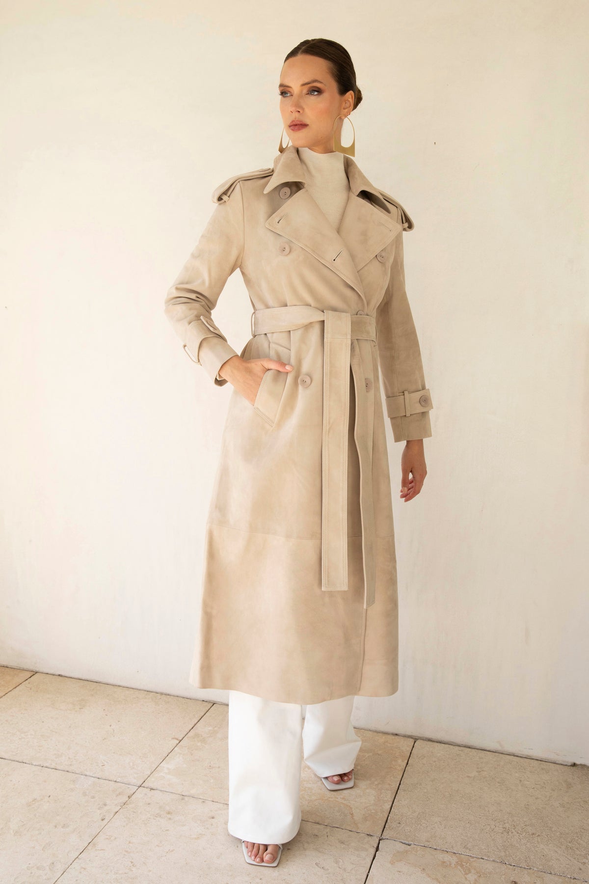In Motion Suede Coat in Beige