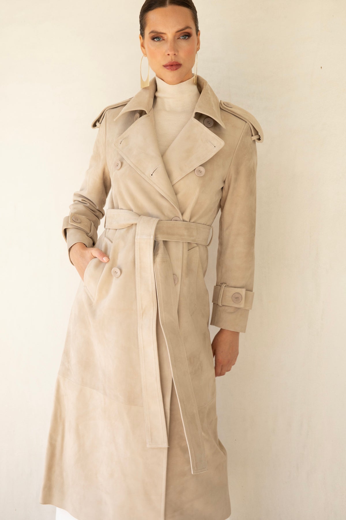 In Motion Suede Coat in Beige