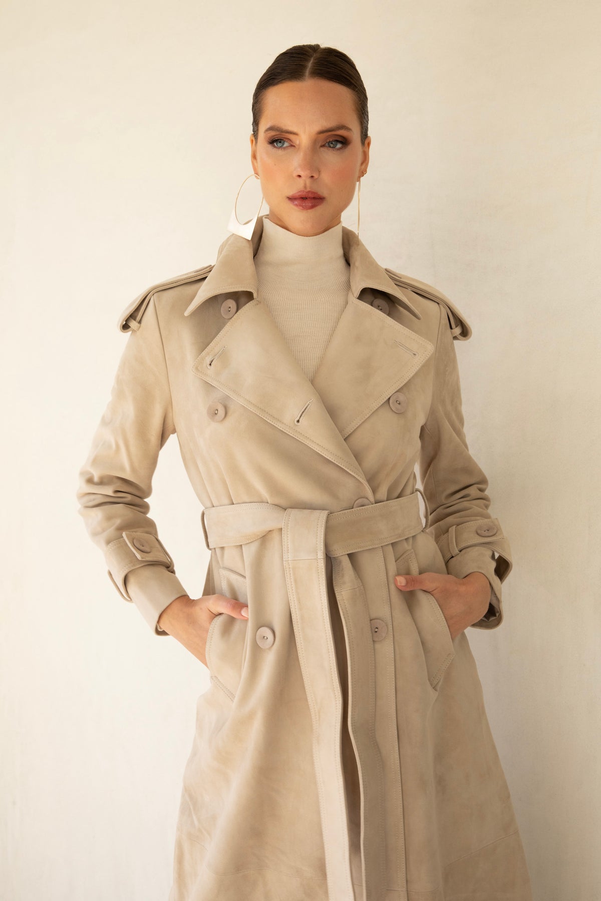 In Motion Suede Coat in Beige