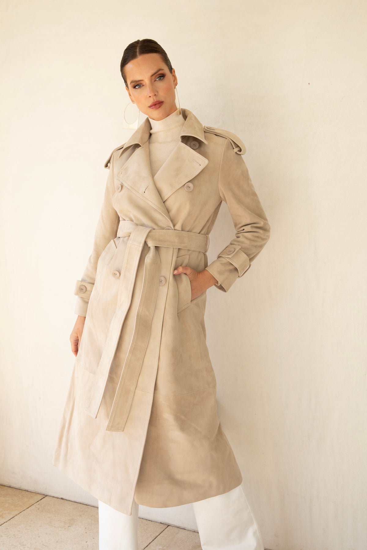 In Motion Suede Coat in Beige