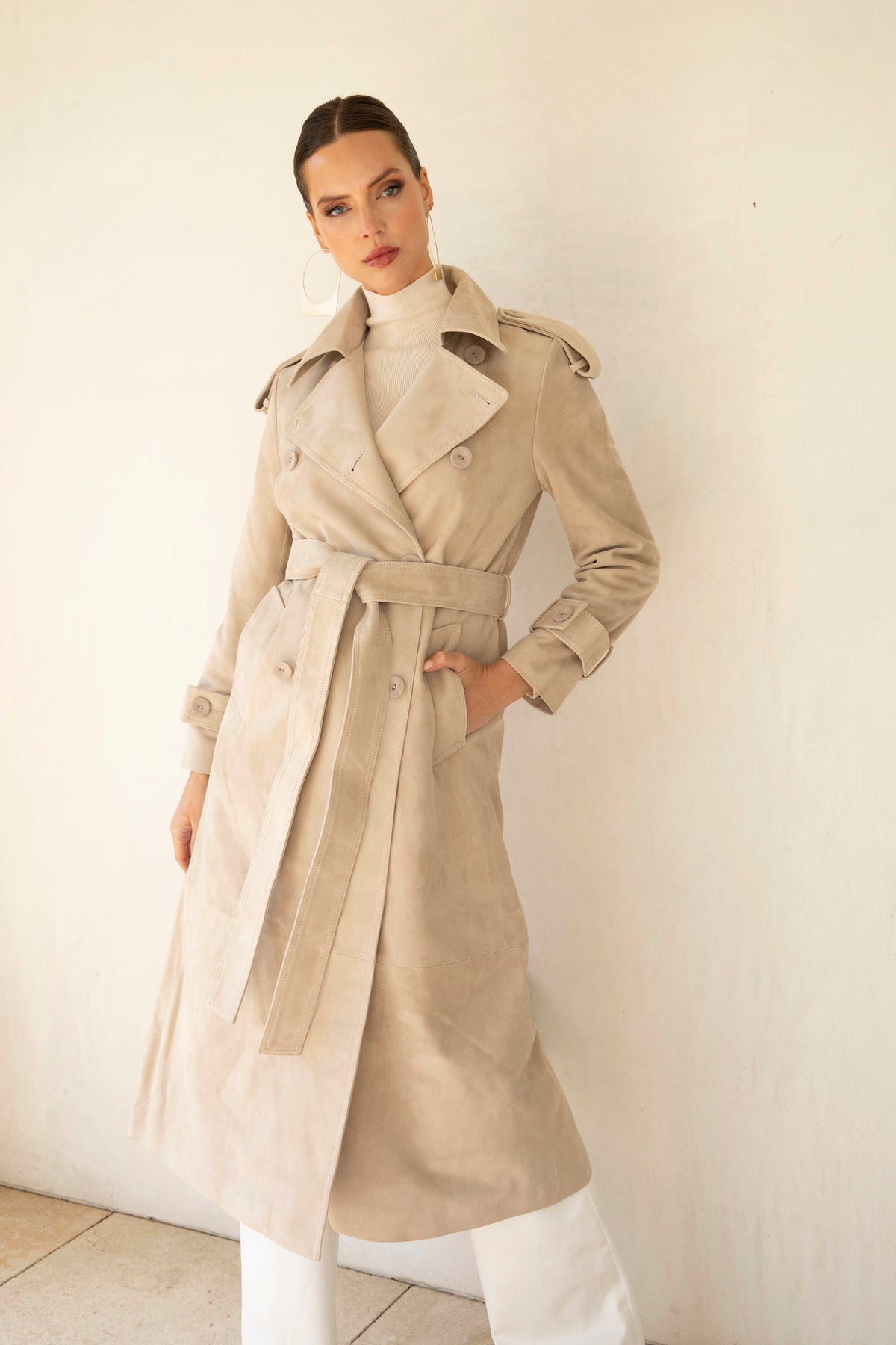 In Motion Suede Coat in Beige