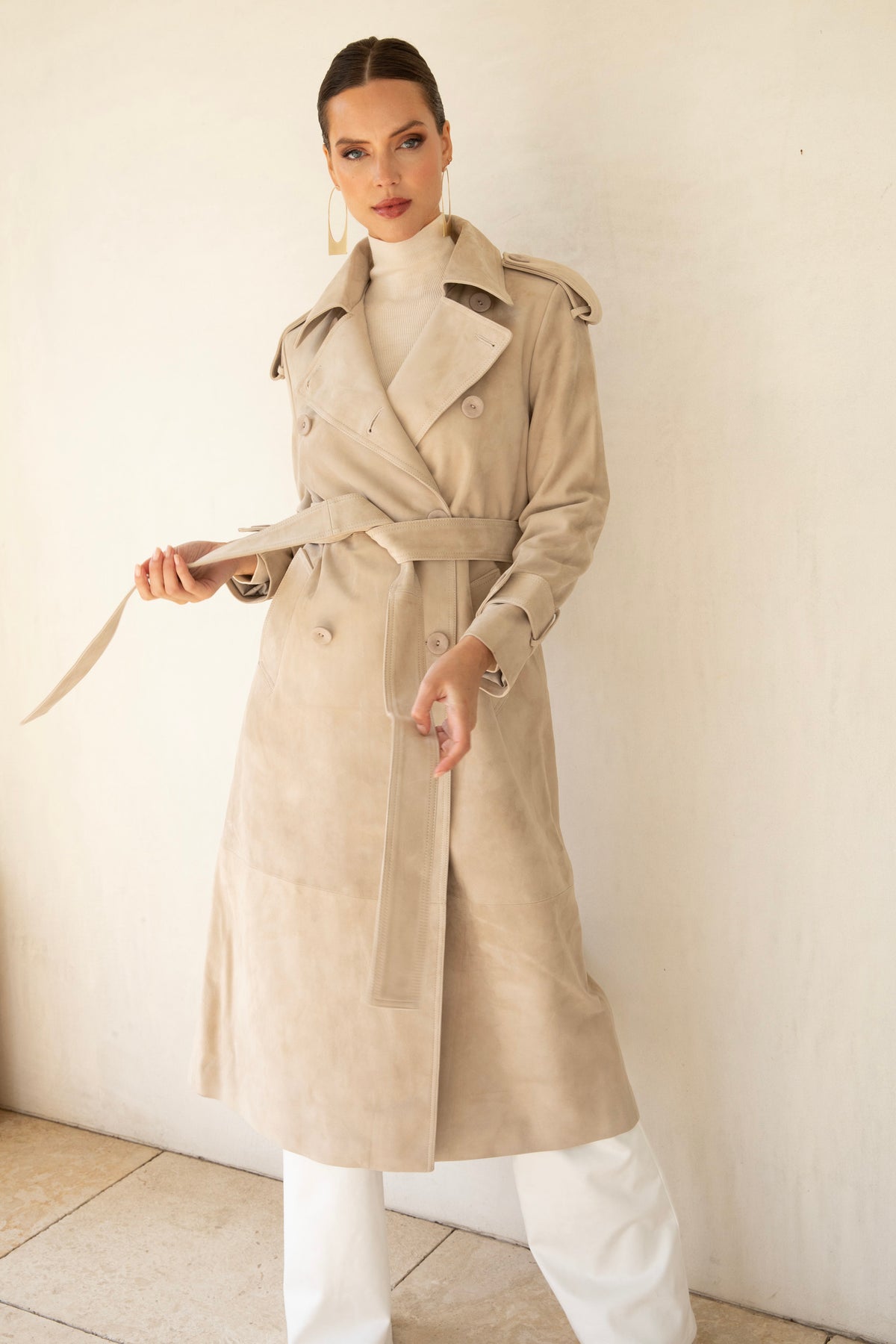In Motion Suede Coat in Beige